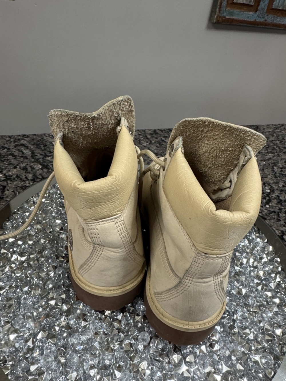 Timberland Cream Nubuck leather Hiking Boots boys 5 Womens 7 - Picture 15 of 15